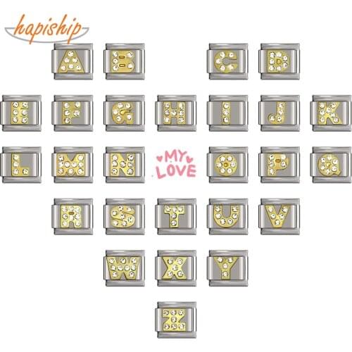 Hapiship 2018 9mm Width Original Daisy 26 Letters A-Z Rhinestone Italian Charm Fit Bracelet Stainless Steel Jewelry Making DJ041