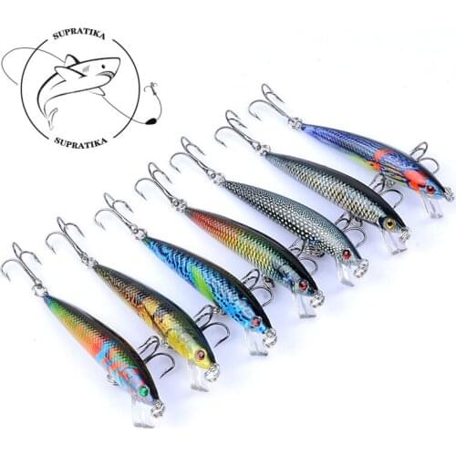 7Pcs/Lot 3D Painting Artificial Minnow Fish Lures 7.5cm/5.4g Wobblers Hard Baits For Sea Fishing Crankbait Swimming Bait Tackle