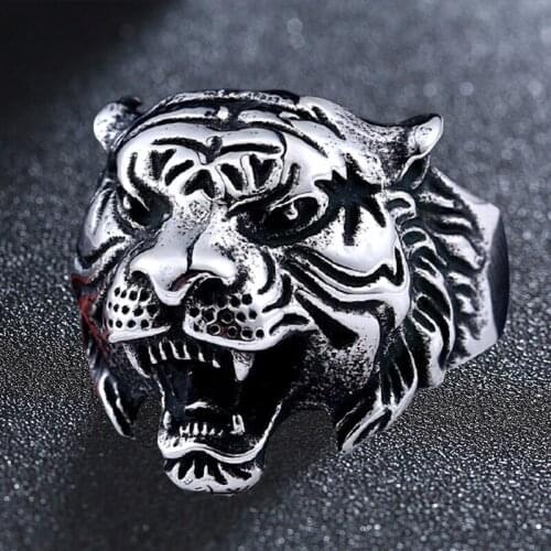 Stainless Steel Tiger Head Ring Hip Hop Rock Cool Boy Band Party Tigers Ring Domineering Men Retro Unisex Jewelry
