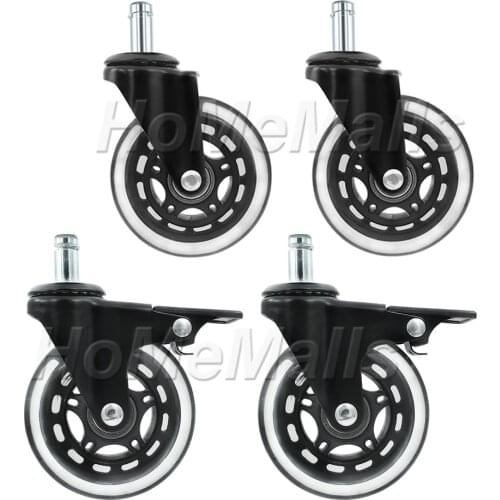2pcs 2.5/3 inch Universal Casters 360 Degree Swivel Caster PU Material Silent Wheels For Office Chair Shopping Cart Trolley
