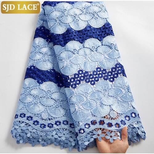 SJD LACE Beautiful African Lace Fabric With Stones Embroidery Water Soluble Guipure Cord Laces For Wedding Bridal Material A2546