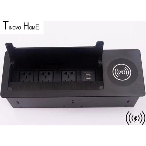 Multi function desktop socket / wireless Qi charging table socket brush type multimedia information box aluminum alloy