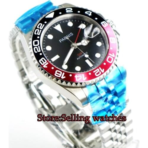 New 40mm parnis mens watch GMT Jubilee style sapphire glass black dial Bracelet luminous automatic movement wrist watch men
