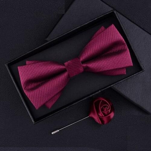 Bow Tie Men Groom Formal Suit Wine Red Wedding Best Man Black Bow Tide
