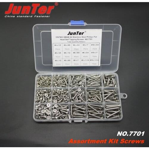600pcs DIN7982 #4 #6 #8 #10 A2 Stainless Steel Phillips Flat Head Self Tapping Screws Assortment Kit NO.7701