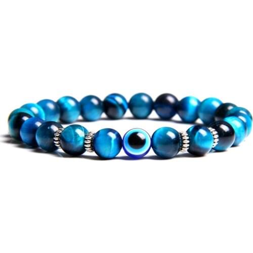 Natural tibetan lava tiger eye stone bracelet 8mm for men women lucky blue greek turkish devil evil eye bracelet jewelry male
