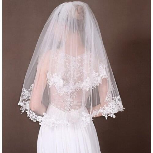 New velo da sposa Beautiful 2 Layer White/Ivory Elbow Lace Edge Wedding Bridal Veil With Comb