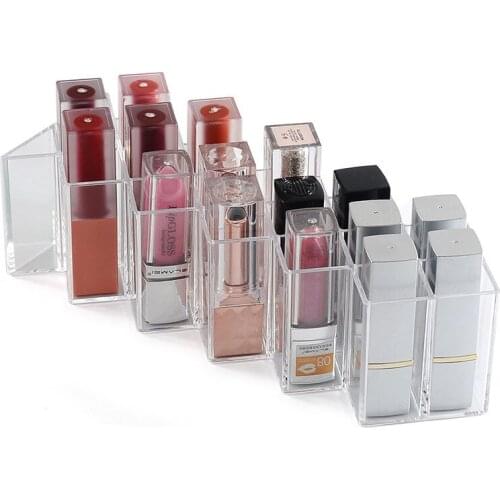 New Clear Acrylic 16 Grids Lipstick Storage Box Makeup Brush Holder Makeup Organizer Lip Gloss Stand Case Desktop Cosmetic Box
