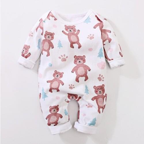 Infant Baby Clothes Spring Autumn Long-sleeved Cartoon Pattern Cotton One-piece Clothes Bear Pattern Round Neck Climbing Suit