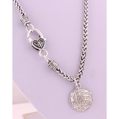 Antique plated Volleyball Pendant Necklace link chain
