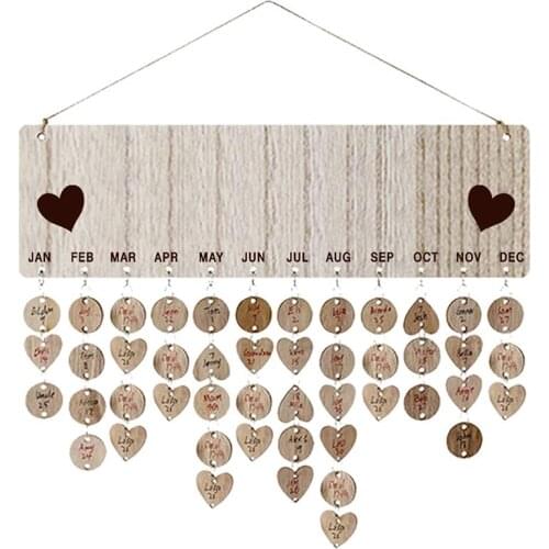 PPYY-Family Birthday Board Set Hanging Wooden Calendar Wall Calendar Decor for Family Friends Birthday Reminder