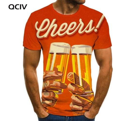 QCIV Beer T shirt Men Novel Tshirt Printed Cheers Anime Clothes Hip Hop T-shirts 3d Short Sleeve summer Cool Streetwear Big Size