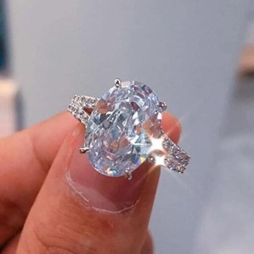 Sterling Silver 925 Ring Charms Oval Big Full Diamonds Rings For Women Anniversary Accessories Party Fine Jewelry Anti Allergic