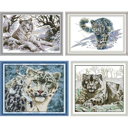 Snow Leopard Tiger Embroidery Needlework Kits Stamped Cross Stitch Patterns Counted Handmade Thread Canvas 11CT 14CT Print Craft