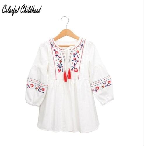 Vintage embroidery denim tops long sleeve dress Bohemian type Vestido de menina/Vestido bebe/Sukienka dziewczyny/Robe de fille