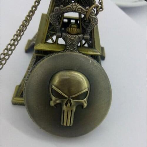 Vintage bronze skull Animation cartoon Fashion quartz Roman numerals steampunk Necklace pocket watches