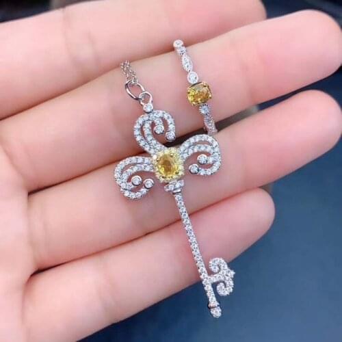 S925 Silver Natural Yellow Sapphire Jewelry Sets for Women Party Necklace and Ring Fine Jewelry Real Blue gemstones Gifts