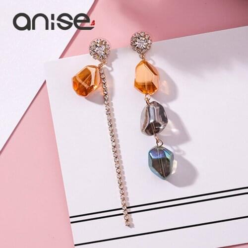 Anise Multicolor Crystal Asymmetry Drop Earrings Woman Luxury Irregular Tassel Long Dangle Earring Female Bohemia Party Jewelry