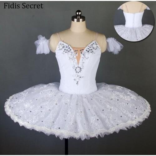 Women White Professional Pancake Ballet Tutu Costumes,Girls Ballerina Swan Lake Point Dance Classical Performance Stage Wear