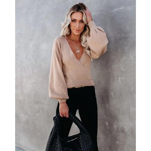 2021 Autumn Winter Solid Color Mujer Pullover Tops Cross V-neck Long Sleeve Sweaters Elegant Loose Casual Women Large Size XXXL
