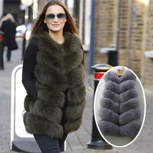 Winter BIGSALE Women Real Fox Fur Vest Natural Genuine Leather Fox Fur Long Vest Real Fox Fur Gilets Womens Full Pelt Waistcoat