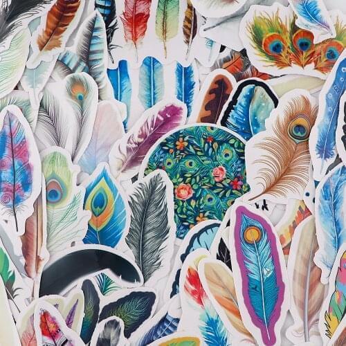 10Set BH1616 65pcs/set Magic Colorful Feathers Decorative Stickers aesthetic Album Diary Stick Label Paper Decor Hand Account
