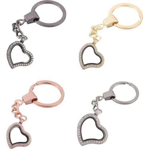 10pcs/lot mix color Crystal sharp heart alloy twist Memory Living Magnet Glass Key Ring Keychains Locket fit for Floating charms