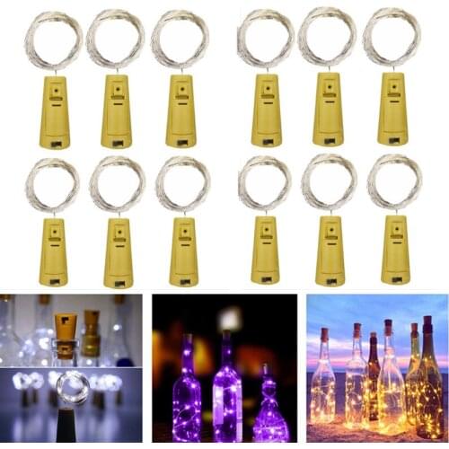 2pcs Copper Wire LED Wine Bottle String Light Fairy Garland Christmas Decoration for Home Wedding New Year Decor Battery Powered