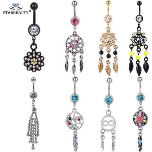 1pcs 8 Styles Tree Pentant Dream CatherBelly Button Ring navel piercing jewery Long Dangle Stainless Steel Piercing Jewelry