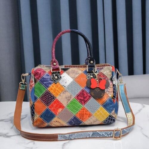 2021 New Fashion Trend Colorful Snake Pattern Stitching large capacity luxury handbag famous brand diagonal shoulder bag