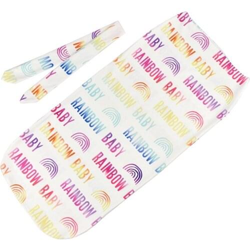Newborn Baby Sleeping Swaddle Wrap Muslin Wrap Little Brother Sister Rainbow Headband/Hat Sleep Blanket Cocoon Shape