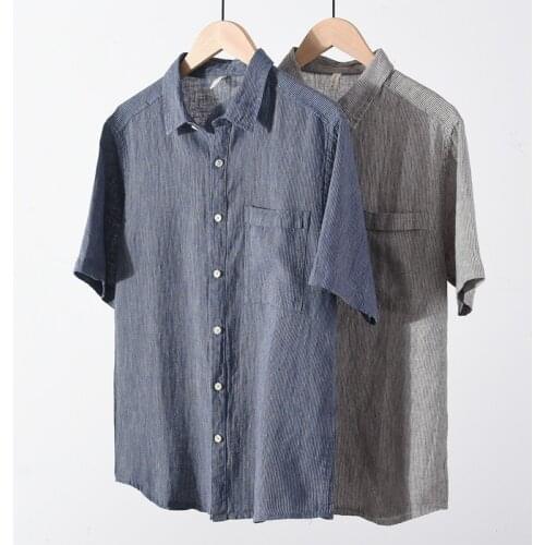 Summer cotton and linen striped short sleeve brand shirts men fashion comfortable casual shirt for men chemise camisa tops mens