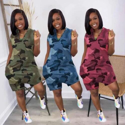 Camouflage Print Plus Size S-3XL Jumpsuit Summer Womens Loose High Street Clothing With Pockets Romper One Piece Overalls