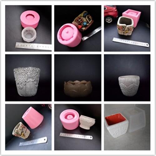 Countryside Gardening Concrete Pot Making Silicone Molds Round Rectange Square flowerpot mold for cement clay plaster mould