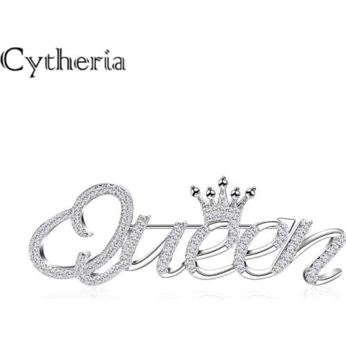 Silver color luxury queen crown pins brooches for women shiny crystal rhinestone female queen brooches party gifts jewelry