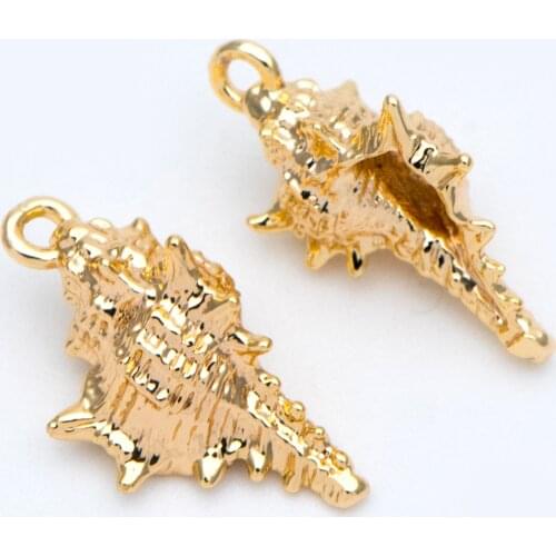 10pcs Gold Seashell Charms 16x9mm, Gold Tone Brass, 3D Shell Dangle Pendants, For Jewelry DIY Findings Accessories(GB-952)