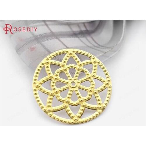 30560-G)60PCS 21.5MM Not plated color Brass Round Flower Decorative Spacer Jewelry Making Supplies Diy Findings Accessories