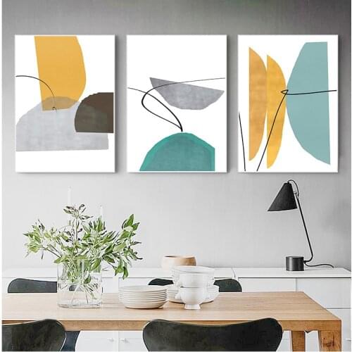 Abstract Poster Prints Blue and Yellow Art Canvas Painting Geometric Wall Art Living Room Wall Pictures Decoration