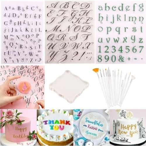 Alphabet Fondant Cake Stamp Mold with Back Plate Pad Reusable for Cookies Biscuit Decorating Tool Card Making DIY X7XD