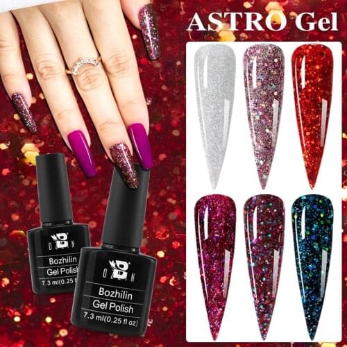 BOZLIN 7.3ml Astro Glitter UV Gel Nail Polish 6 Colors Soak Off LED UV Gel Long Lasting Varnish Manicure Colorful DIY Nail Art