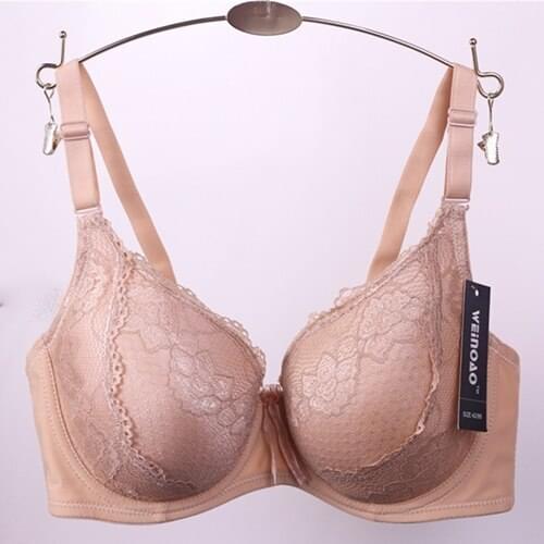 Large Size Sexy Print Lace Bow Decorative Bralette Full Cup Deep V Push Up Bra Cotton Back Closure Adjusted Bra 5225