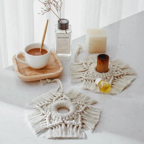 Nordic Style Cotton String Woven Placemat PVC Anti-Scald Coaster Fresh Background Wall Pendant Decorative Wall Hangings GT067