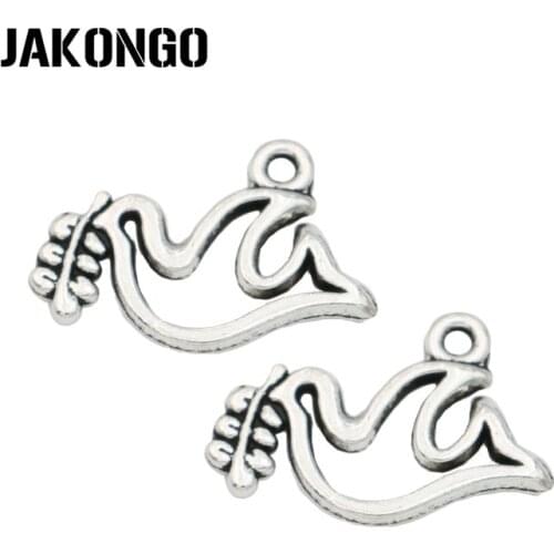 JAKONGO Antique Silver Plated Peace Dove Charms Pendant for Jewelry Making Bracelet Accessories DIY 20x13mm 30PCS/lot