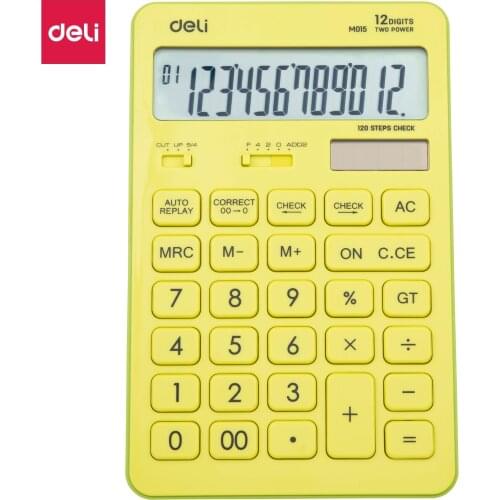 DELI Calculator Plastic-12 digits 120 steps check battery & solar dual power big display EM015