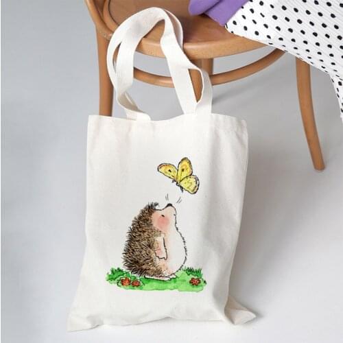 Kawaii Hedgehog Cartoon Manga Shopper Bags Handbags Canvas Shoulder Bags Woman Shopping Bags High Capacity Tote Bag Beach Bag