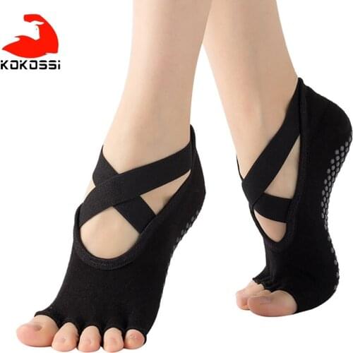 KoKossi 1 Pair Yoga Socks Woman Open Toe Socks Cotton Comfortable Feet Strap-on Sockings Non-slip Dance Slippers Floor Sports
