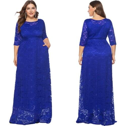 Elegant Lace Wedding Party Dress 2021 New 5XL 6XL Plus Size African Maxi Long Dress Sexy Women Mesh Hollow Bodycon Dress