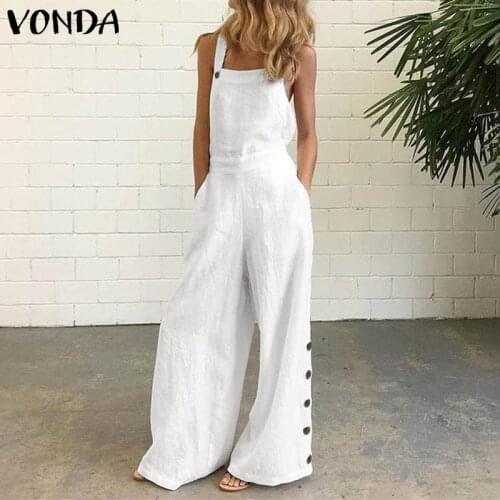 Summer Sexy Sleeveless Women Rompers 2021 VONDA Women Casual Loose Solid Color Party Playsuits Femme Office Overalls