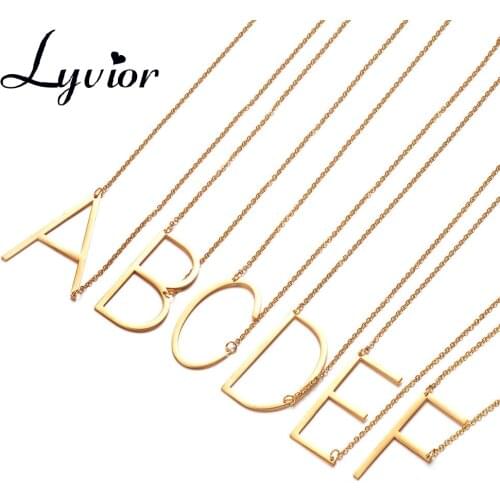 Lyvior Large Initial Necklace Sideways Gold Plate Big Letters Pendant Monogram Minimalist Necklace Jewelry Gift A-Z 26 Letters
