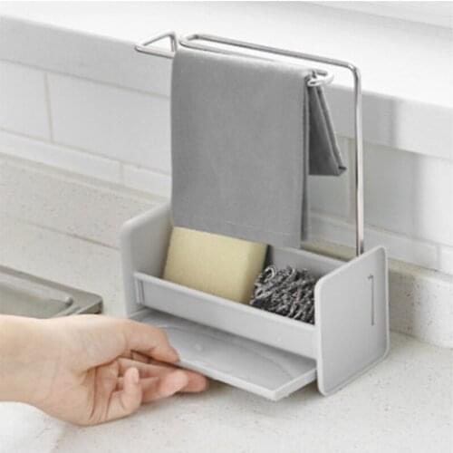 Multifunctional Sink Drain Rack Stainless Steel Rag Hanger Sponge Countertop Cleaning Ball Storage Rack Can Removable Pool Rack